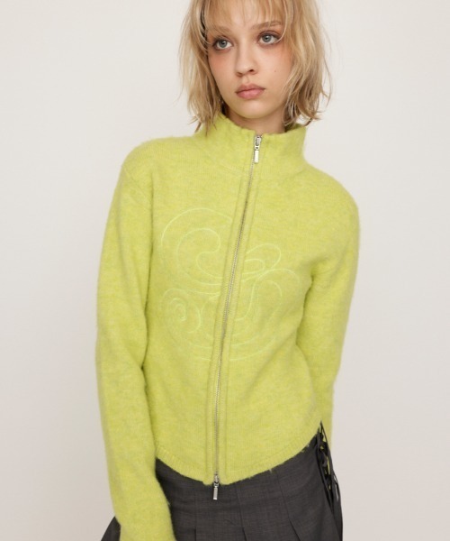ニット セーター EMBROIDERY ZIP UP TOPS エンブロイダリー ジップアップ トップス レディース