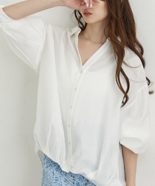 シャツ+ブラウス(長袖+七分) Prevost Voile Sheer Shirt [F] マシンウォッシュ可】3WAYシアーシャツブラウス