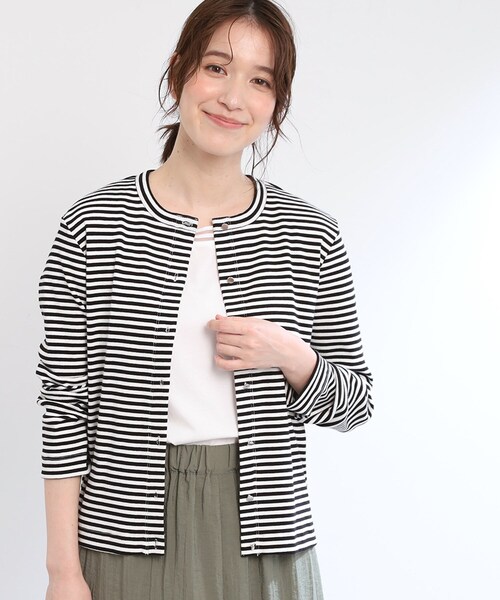 カーディガン 「夏SALE／E‐QUALITY／手洗い可／一枚着でも」ドット風ボタンカーディガン レディース