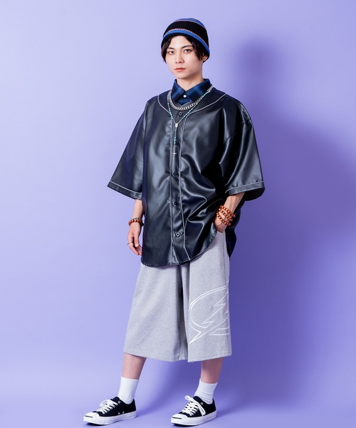シャツ 半袖 a.p.o.v. シンプルパイピングオーバーサイズ合成皮革