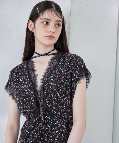 etre loin（エトルワン） ワンピース Lace trimming flower dress