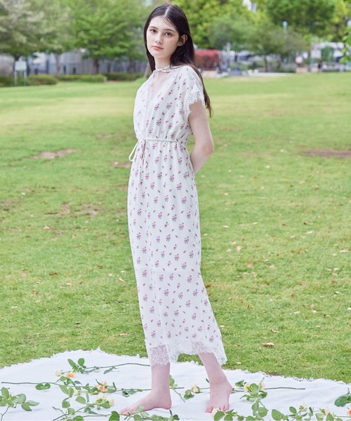 etre loin（エトルワン） ワンピース 半袖 Lace trimming flower dress