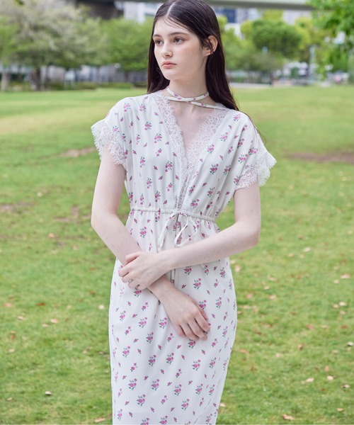 etre loin（エトルワン） ワンピース 半袖 Lace trimming flower dress