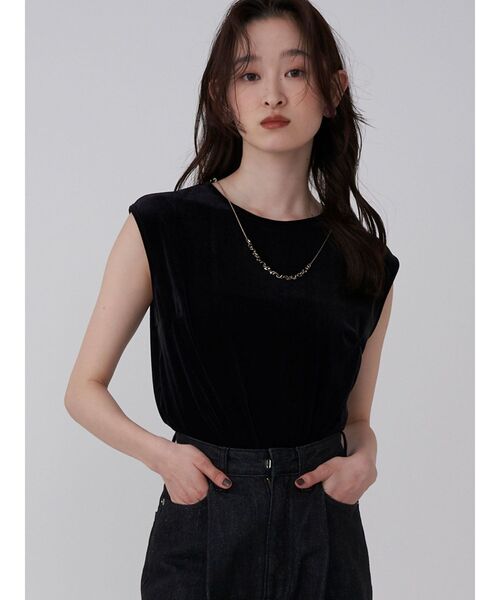 tシャツ ベロアノースリーブトップス レディース
