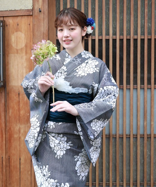 ◆新品 浴衣単品 手縫い仕立て 変わり織り 薄紅藤色の縦縞に撫子柄 ◇新品 浴衣単品 手縫い仕立て 変わり織り 薄紅藤色の縦縞に撫子