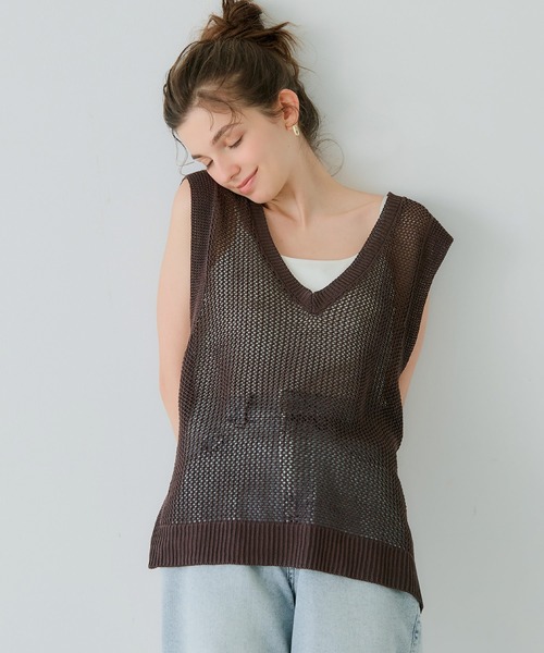 Peserico メッシュ編み Vネックセーター 40 miniministore ニット セーター メッシュ編みニット Vネック