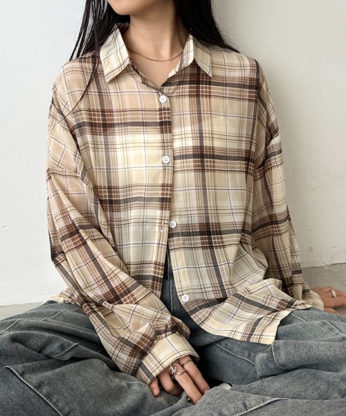 CLEA ブラウス シャツ シアーチェックシャツ レディース : ZOZOTOWN
