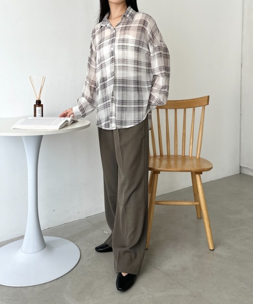 CLEA ブラウス シャツ シアーチェックシャツ レディース : ZOZOTOWN