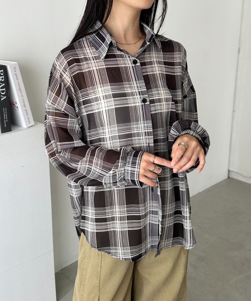 CLEA ブラウス シャツ シアーチェックシャツ レディース : ZOZOTOWN