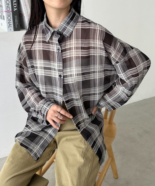 CLEA ブラウス シャツ シアーチェックシャツ レディース : ZOZOTOWN
