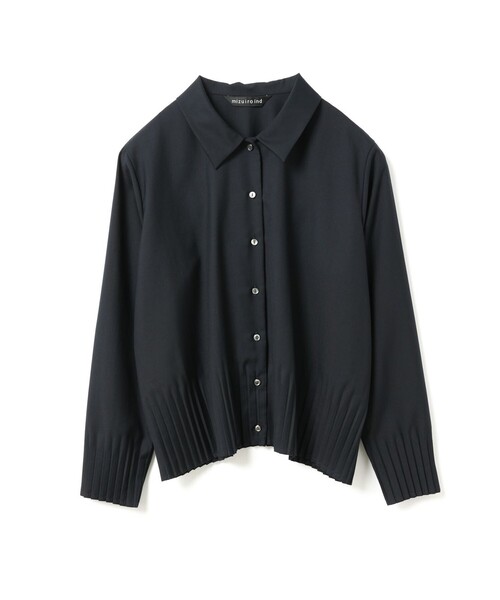 ◆未使用級◆2.5万◆ミズイロインド◆プリーツヘムシャツ◆長袖ブラウス◆ネイビー mizuiroind（ミズイロインド） ブラウス シャツ プリーツヘムシャツ