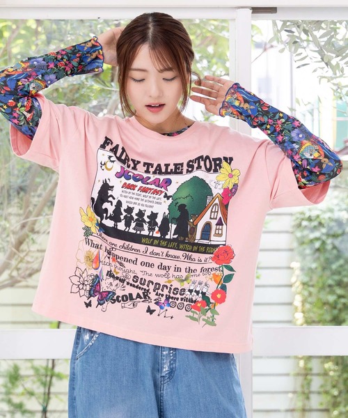 tシャツ 152689：ネコ花キノコ柄 接触冷感Tシャツ レディース 152689：ネコ花キノコ柄 接触冷感Tシャツの通販-ScoLar