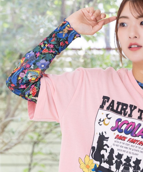 tシャツ 152689：ネコ花キノコ柄 接触冷感Tシャツ レディース 152689：ネコ花キノコ柄 接触冷感Tシャツの通販-ScoLar