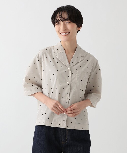 ブラウス シャツ ドットオープンカラーシャツ レディース