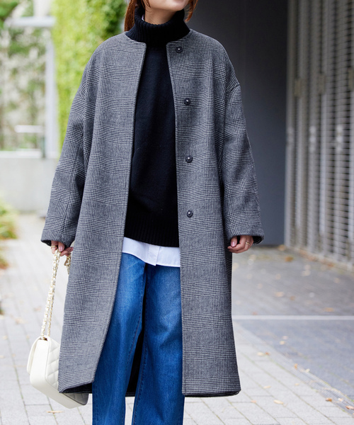 美品【ジャーナルスタンダード】 ノーカラー コート ブラック 黒 38 JOURNAL STANDARD（ジャーナルスタンダード） ノーカラーコート