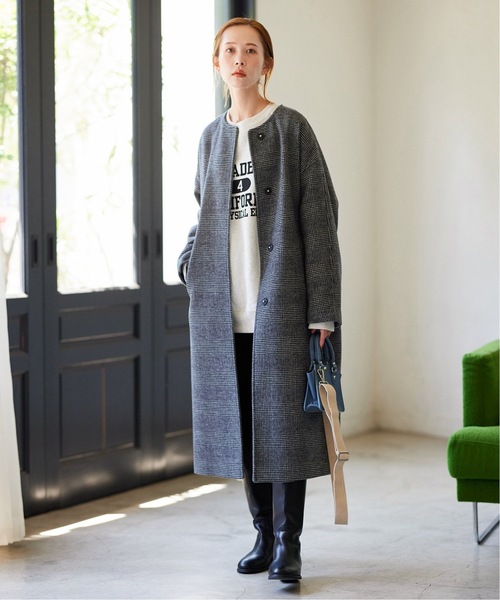 美品【ジャーナルスタンダード】 ノーカラー コート ブラック 黒 38 JOURNAL STANDARD（ジャーナルスタンダード） ノーカラーコート 38