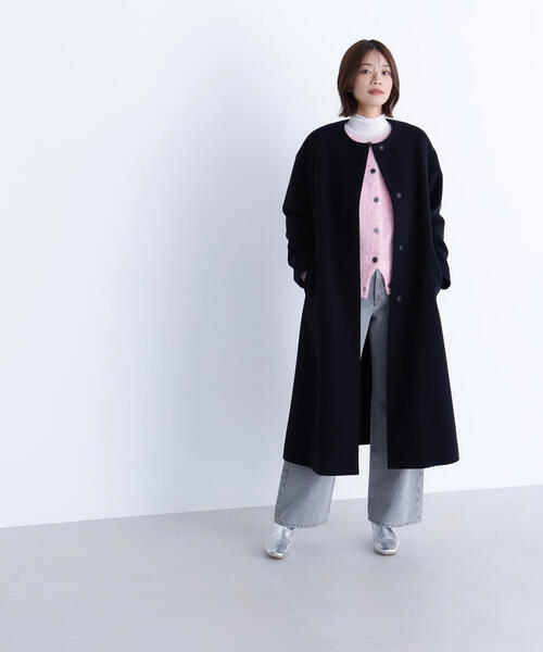 BEAUTY&YOUTH ノーカラーロングコート リバー ノーカラー ロングコート