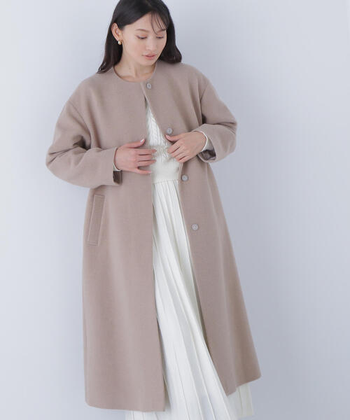 ◇N.Natural Beauty Basic ◇フォルムノーカラーモッサコート フォルムノーカラーロングコート | NATURAL BEAUTY BASIC