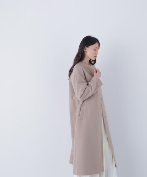 BEAUTY & YOUTH ベージュ ノーカラーコート S NATURAL BEAUTY BASIC ノーカラーコート コート フォルムノー