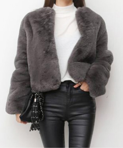 ジャケット ノーカラージャケット フェイクミンクファージャケット