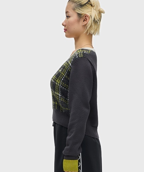 【美品】FRED PERRY フレッドペリー ニット ブラック 黒 赤 チェック フレッドペリー 長袖ニット アーガイル メンズ SIZE XS (XS) FRED