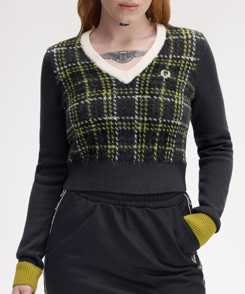 フレッドペリー　Tartan Panel Jumper 長袖ニット FRED PERRY（フレッドペリー） ニット セーター Tartan Panel Jumper