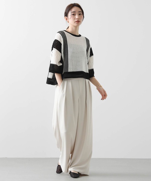 「Gready Brilliant」 「QTUME」半袖ニット FREE オフホワイト レディース_画像3