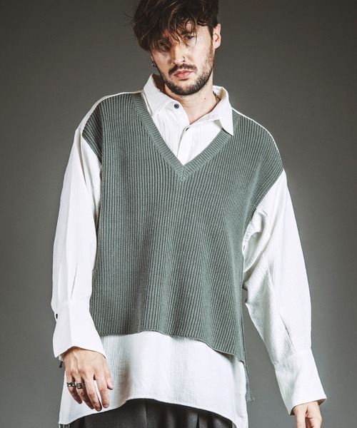 NO ID.（ノーアイディー） シャツ 「NO ID.」Docking Knit Big Shirt