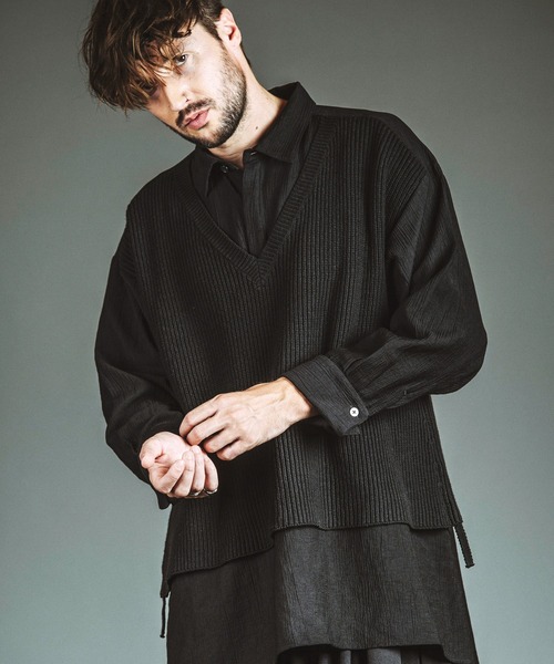 NO ID.（ノーアイディー） シャツ 「NO ID.」Docking Knit Big Shirt