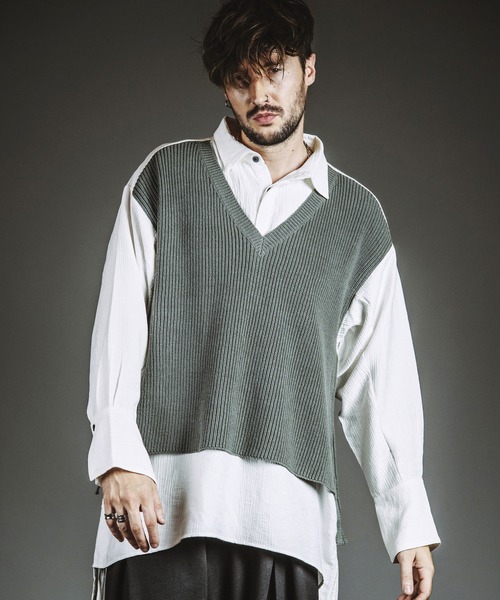 NO ID.（ノーアイディー） シャツ 「NO ID.」Docking Knit Big Shirt