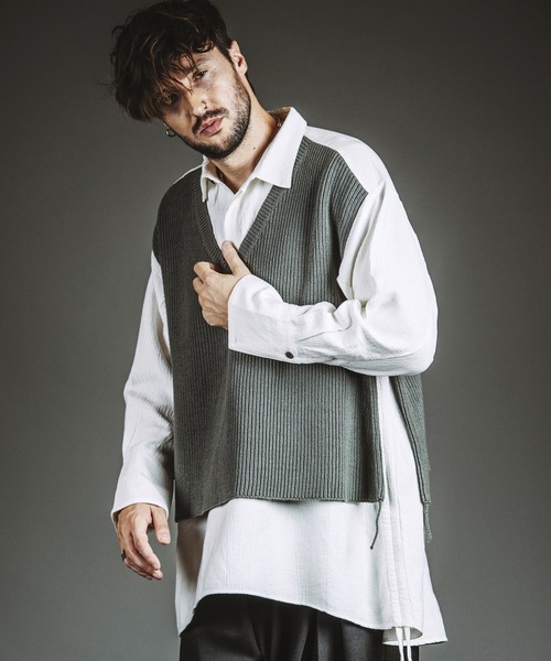 NO ID.（ノーアイディー） シャツ 「NO ID.」Docking Knit Big Shirt