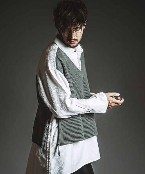 NO ID.（ノーアイディー） シャツ 「NO ID.」Docking Knit Big Shirt