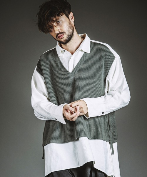 NO ID.（ノーアイディー） シャツ 「NO ID.」Docking Knit Big Shirt