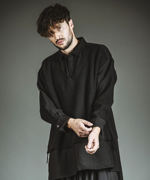NO ID.（ノーアイディー） シャツ 「NO ID.」Docking Knit Big Shirt