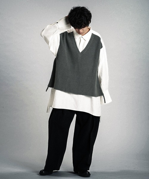NO ID.（ノーアイディー） シャツ 「NO ID.」Docking Knit Big Shirt