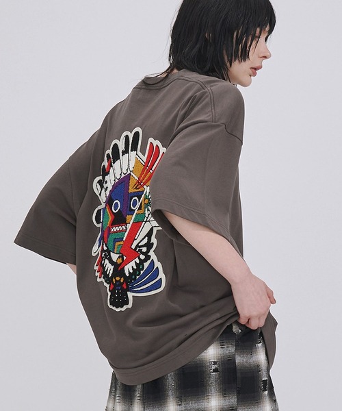 15C ココマーク ワッペン ツイードトリム カットソー Tシャツ 36 SeeSew tシャツ 「UNISEX」KOKOPELI WAPPEN TEE/ココペリワッペンT