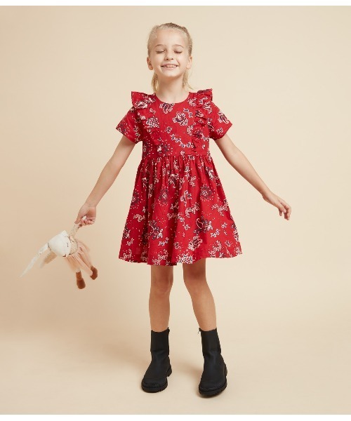 「PETIT BATEAU」 「KIDS」半袖ワンピース 110cm レッド キッズ_画像2