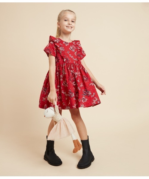 「PETIT BATEAU」 「KIDS」半袖ワンピース 110cm レッド キッズ_画像5