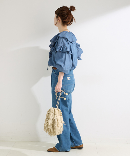 A.P.Cアーペーセーデニムフリルブラウスシャツ38 B.C STOCK（ベーセーストック） ブラウス シャツ ウォッシャブル / 3.8