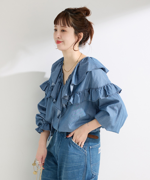 Shinzone デニム フリルブラウス シャツ 楽天市場】シンゾーン THE SHINZONE デニム ブラウス DENIM BLOUSE