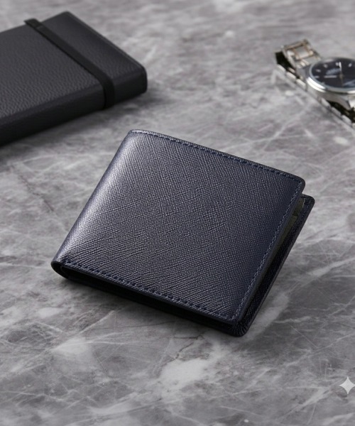 GAZIL 二つ折り 二つ折り財布 財布 サフィアーノレザー型押し加工二