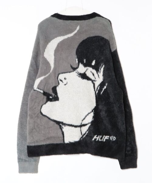 HUF」 ニットカーディガン XX-LARGE グレー メンズ HUF｜ハフの 