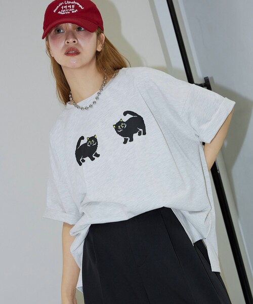 「PUBLUX」 半袖Tシャツ フリ- グレー レディース_画像3