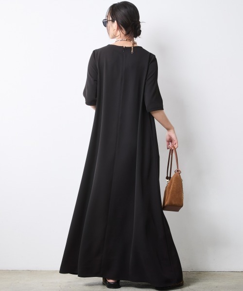 ワンピース Aライン5分袖マキシワンピース「大きいサイズ有」シックスタイルの画像
