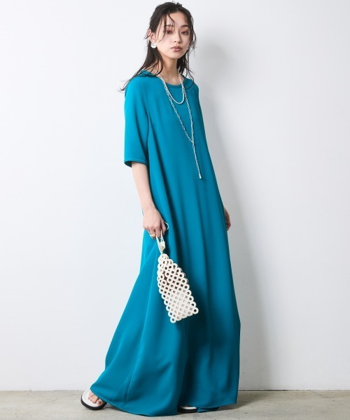 ワンピース Aライン5分袖マキシワンピース「大きいサイズ有」シックスタイルの画像