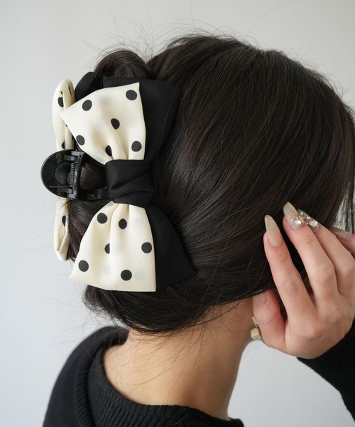 Port（ポート） ヘアクリップ 「 」 モノトーン ドット ビッグリボン