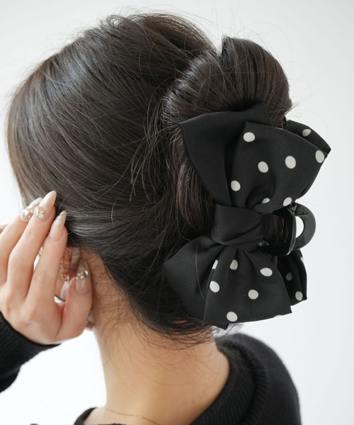 ブラックヘアクリップ Port（ポート） ヘアクリップ 「 」 モノトーン ドット ビッグリボン