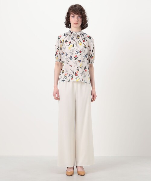 トゥモローランドコレクション フラワープリントネックギャザーブラウス 花柄 SM TOMORROWLAND collection ブラウス シャツ ウィングフラワープリント