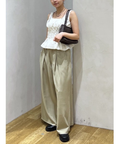 ワイドパンツ パンツ ローウエストタックワイドパンツ レディースの画像
