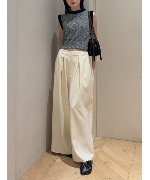 ワイドパンツ パンツ ローウエストタックワイドパンツ レディースの画像